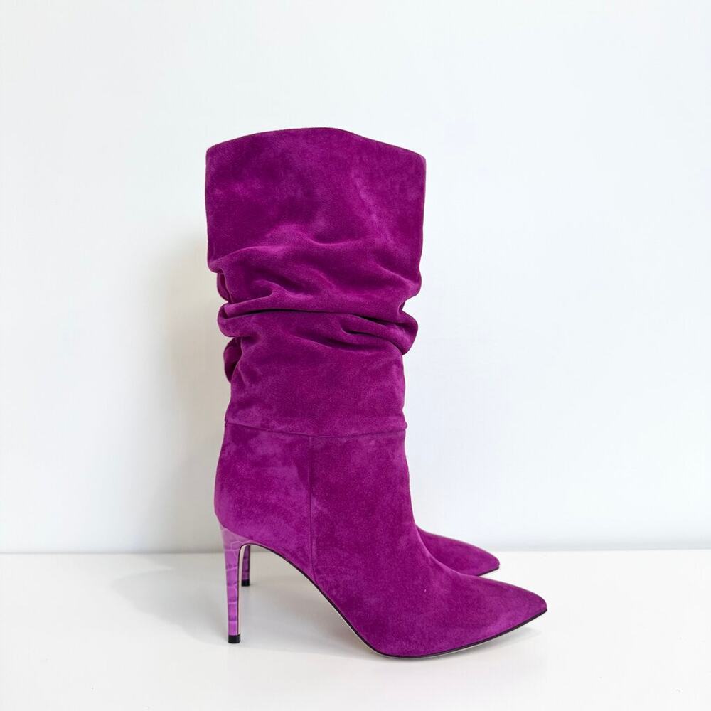 PARIS TEXAS Purple Suede Mid-Calf Slouchy Boots 39 Pointed Toe Stiletto Heel